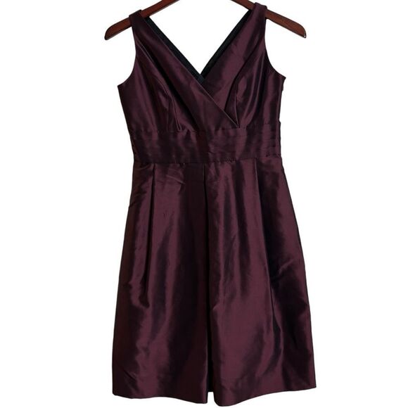 Vintage 90's Ann Taylor Petites Silk Tafetta Burgundy Sheen V Neck Dress Sz. 2P - Picture 1 of 6